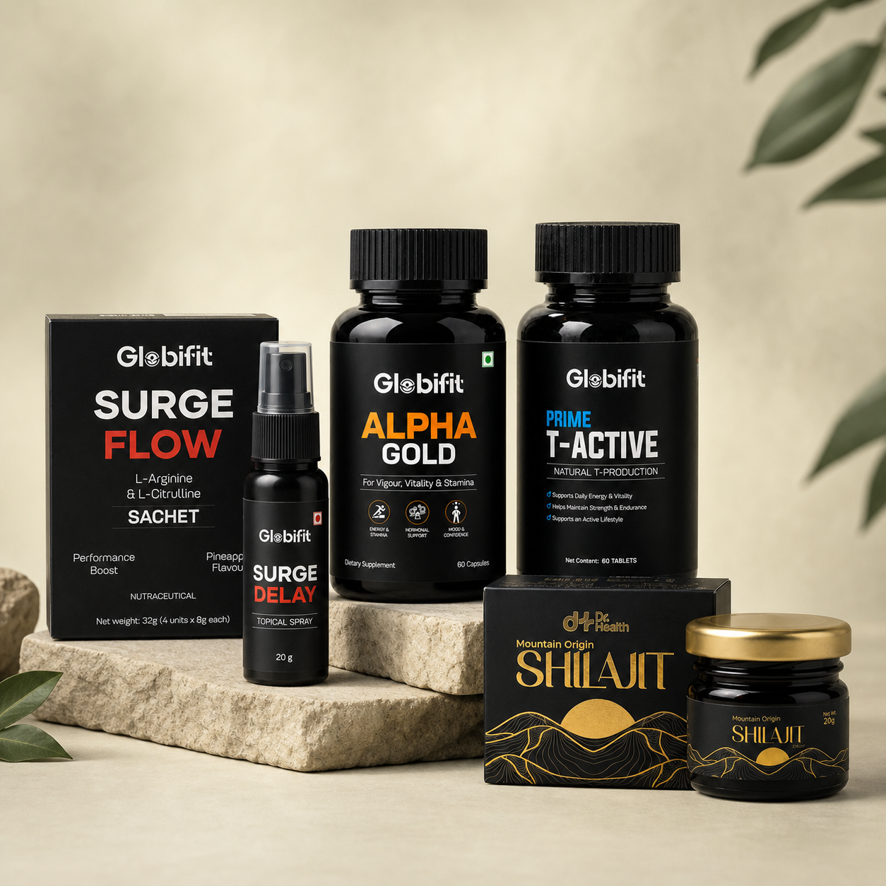 Five products included in the Globi.fit men's wellness combo
